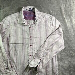Robert Graham Striped Button Down Shirt Floral Trim Long Sleeve Classic XL (READ